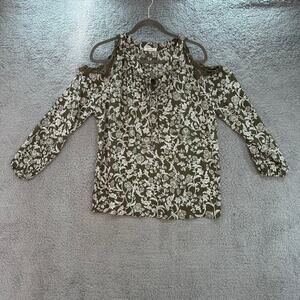 Pleione NOWT Women's Small Shoulder Cut‎ Out Blouse Dark Green Flowy